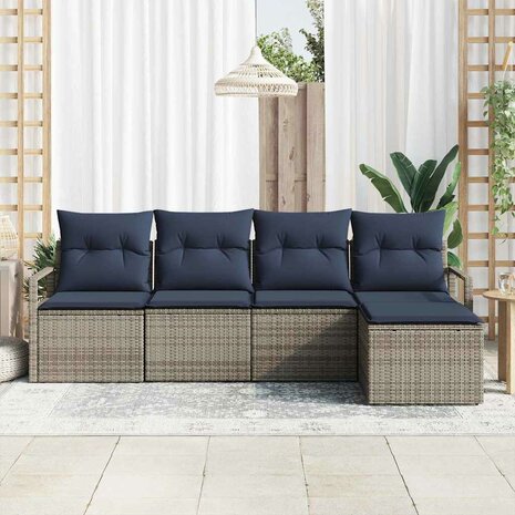 Bankstel 5 pcs Grijs poly rattan 1