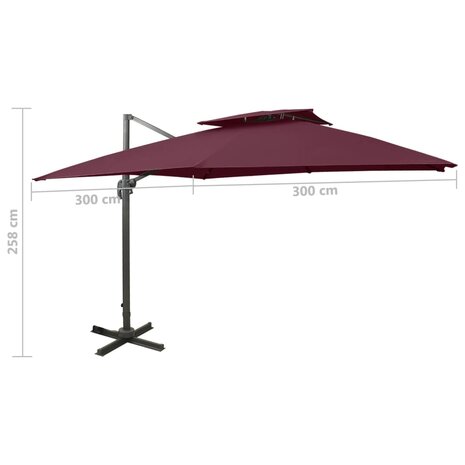 Zweefparasol met dubbel dak 300x300 cm bordeauxrood 9