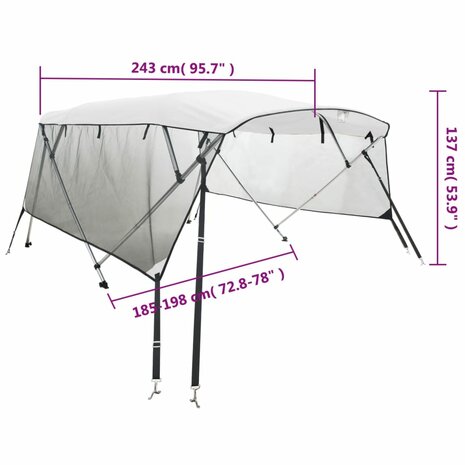 Biminitop 4 bogen met mesh zijwanden 243x(185-198)x137 cm 12