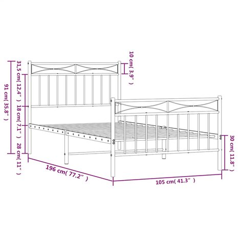 Bedframe met hoofd- en voeteneinde metaal zwart 100x190 cm 10