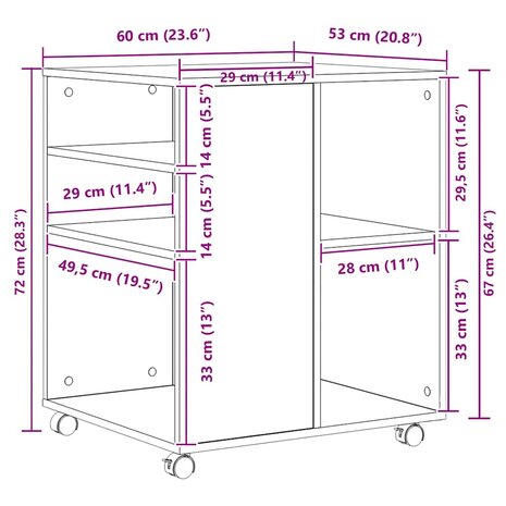 Rolkast 60x53x72 cm bewerkt hout zwart 9