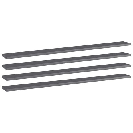 Wandschappen 4 st 100x10x1,5 cm spaanplaat hoogglans grijs 1