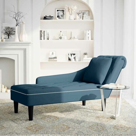Chaise longue met kussen en rechterarmleuning fluweel blauw 2