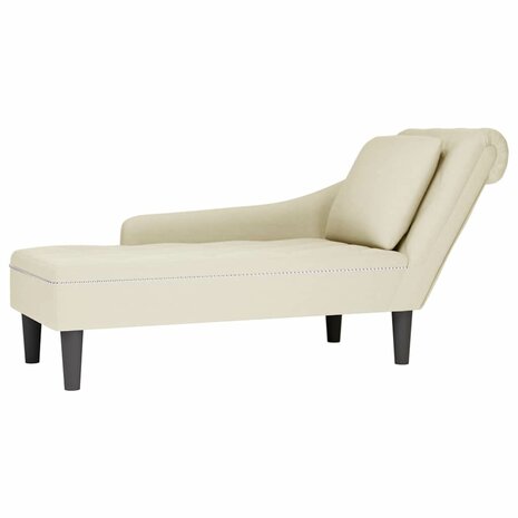 Chaise longue met kussen&rechterarmleuning fluweel cr&egrave;mekleurig 1