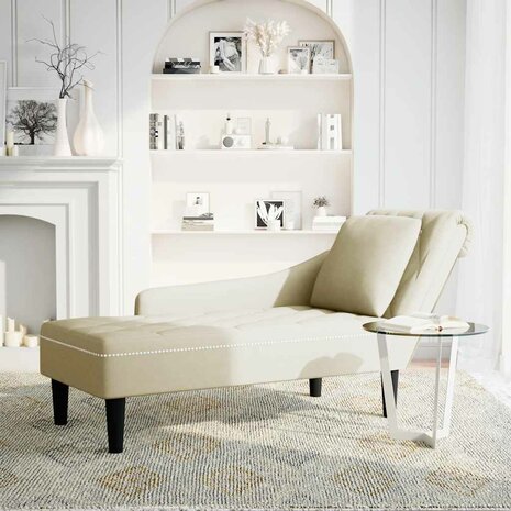 Chaise longue met kussen&rechterarmleuning fluweel cr&egrave;mekleurig 2