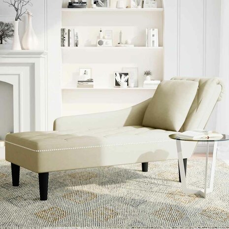 Chaise longue met kussen&rechterarmleuning fluweel cr&egrave;mekleurig 3