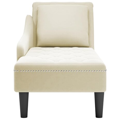 Chaise longue met kussen&rechterarmleuning fluweel cr&egrave;mekleurig 4