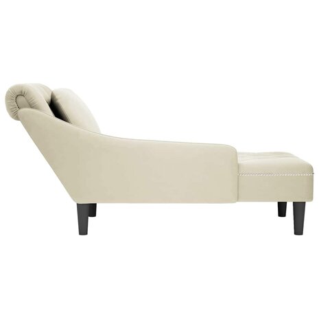 Chaise longue met kussen&rechterarmleuning fluweel cr&egrave;mekleurig 5