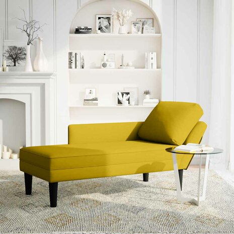 Chaise longue met kussen en rechterarmleuning fluweel geel 2