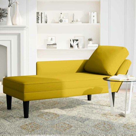 Chaise longue met kussen en rechterarmleuning fluweel geel 3