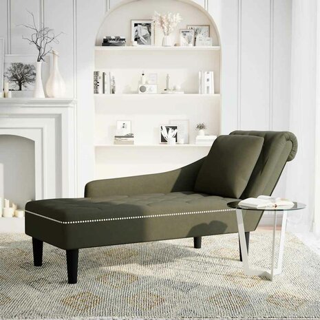 Chaise longue met kussen&rechterarmleuning kunstleer legergroen 2