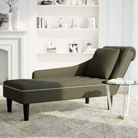 Chaise longue met kussen&rechterarmleuning kunstleer legergroen 3
