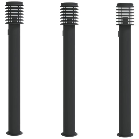 Buitenvloerlampen 3 st stopcontact 110 cm roestvrijstaal zwart 2