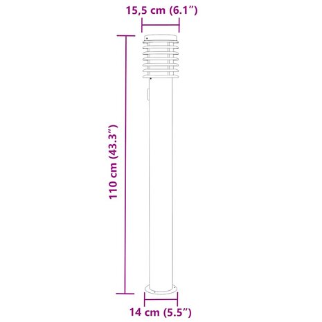 Buitenvloerlampen 3 st stopcontact 110 cm roestvrijstaal zwart 7