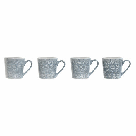 Set van 4 mokken Home ESPRIT Blauw Keramiek 340 ml 13 x 9,5 x 9,2 cm Mandala 1