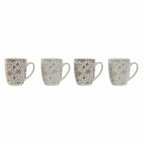 Set van 4 mokken Home ESPRIT Bruin Beige Blommor 340 ml 1