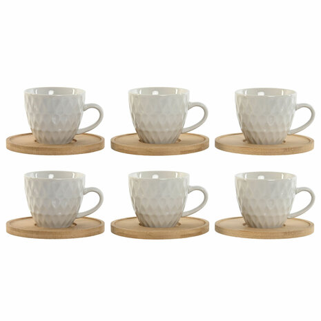 Set van 6 kopjes met schotel Home ESPRIT Wit Bamboe Porselein 90 ml 1
