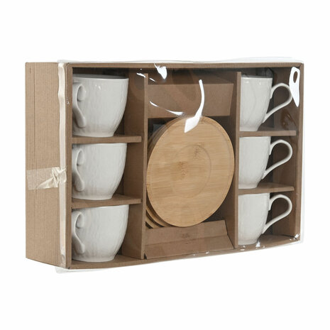 Set van 6 kopjes met schotel Home ESPRIT Wit Natuurlijk Bamboe Porselein 220 ml 4