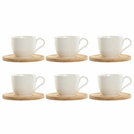 Set van 6 kopjes met schotel Home ESPRIT Wit Natuurlijk Bamboe Porselein 220 ml 1