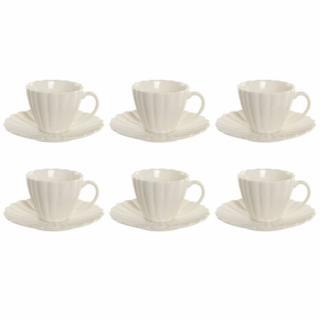 Set van 6 kopjes met schotel Home ESPRIT Wit Porselein 150 ml 1