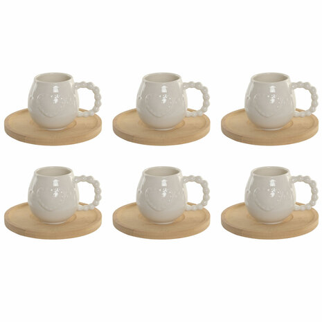 Set van 6 kopjes met schotel Home ESPRIT Wit Bamboe Porselein 150 ml 1