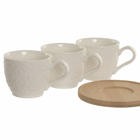 Set van 6 kopjes met schotel Home ESPRIT Wit Bamboe Porselein 90 ml 2