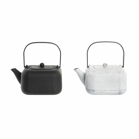 Theepot DKD Home Decor Zwart Roestvrij staal Wit 1,2 L (2 Stuks) 1