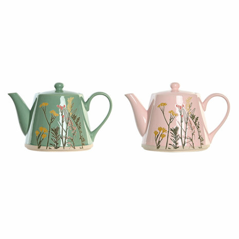Theepot DKD Home Decor Roze Groen Keramiek (2 Stuks) 1