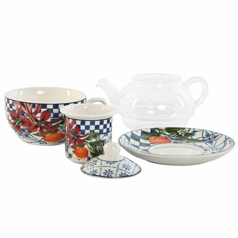 Theepot Home ESPRIT Blauw Wit Kristal Porselein (2 Stuks) 3