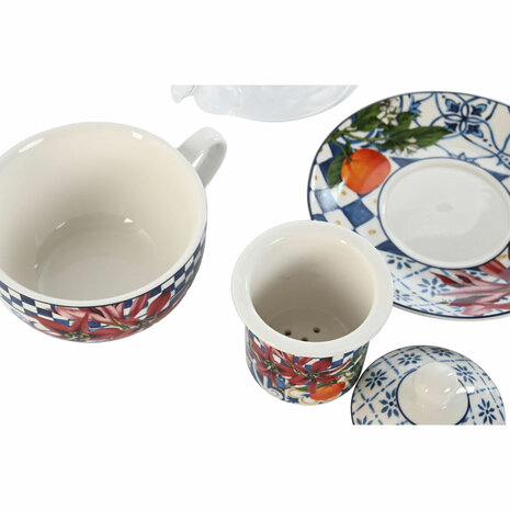 Theepot Home ESPRIT Blauw Wit Kristal Porselein (2 Stuks) 4