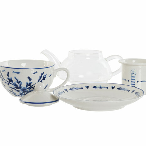 Theepot Home ESPRIT Blauw Wit Kristal Porselein 2