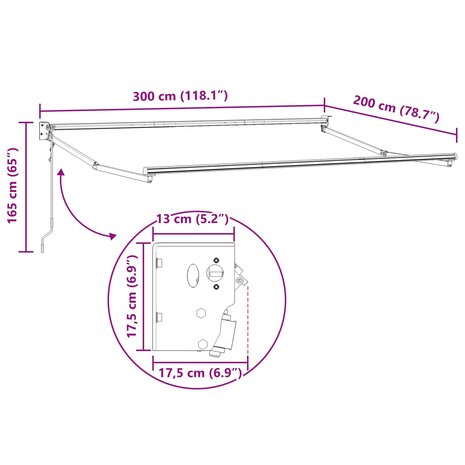 Elektrisch uitschuifbaar zonnescherm frame Wit 3 x 2 m 8