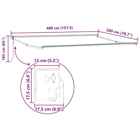 Elektrisch uitschuifbaar zonnescherm frame Wit 4 x 2 m 8