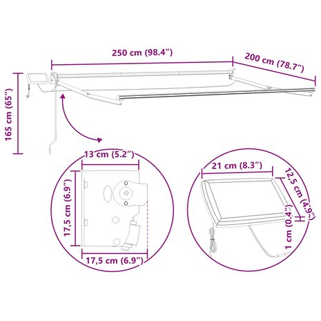 Elektrisch uitschuifbaar zonnescherm frame Wit 2,5 x 2 m 9