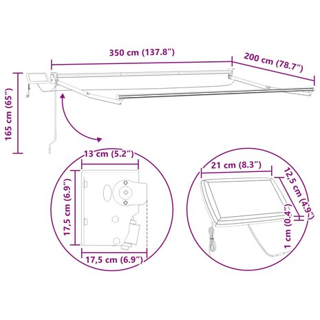 Elektrisch uitschuifbaar zonnescherm frame Wit 3,5 x 2 m 9