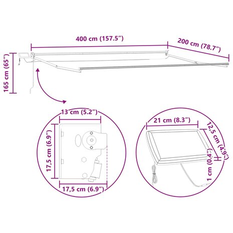 Elektrisch uitschuifbaar zonnescherm frame Wit 4 x 2 m 9