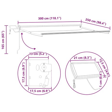Elektrisch uitschuifbaar zonnescherm frame Wit 3 x 2,5 m 9