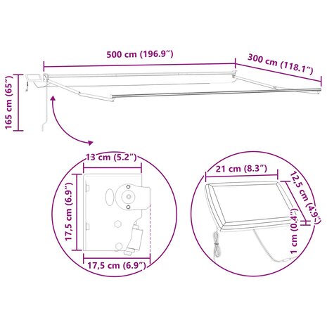 Elektrisch uitschuifbaar zonnescherm frame Wit 5 x 3 m 9