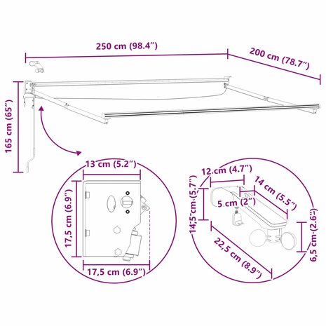 Elektrisch uitschuifbaar zonnescherm frame Wit 2,5 x 2 m 11