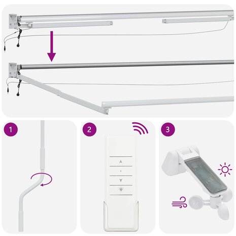 Elektrisch uitschuifbaar zonnescherm frame Wit 3 x 2 m 9