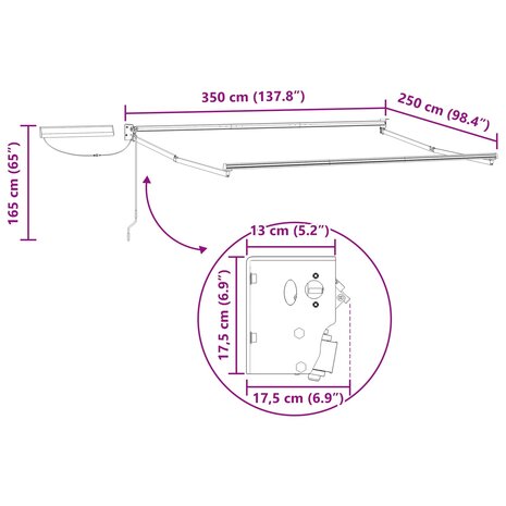 Elektrisch uitschuifbaar zonnescherm frame Wit 3,5 x 2,5 m 9