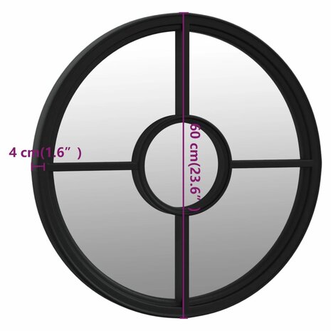 Spiegel rond 60x4 cm ijzer zwart 6