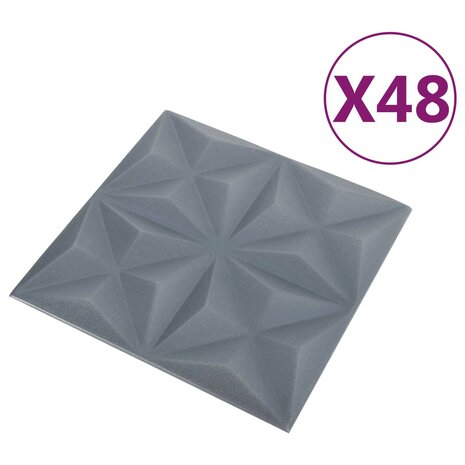 Wandpanelen 48 pcs Origami Grijs 50 x 50 cm XPS Schuim 3