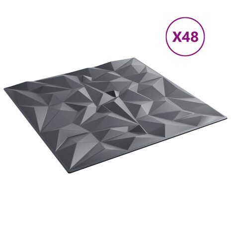 Wandpanelen 48 pcs Amethist Grijs 50 x 50 cm XPS Schuim 2