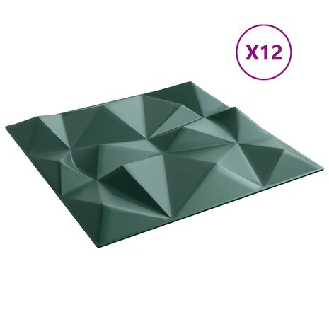 Wandpanelen 12 pcs Diamant Groen 50 x 50 cm XPS Schuim 2