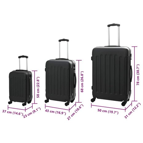 Koffer met slot 3 pcs Zwart 50 x 31 x 78 cm ABS Kunststof 12