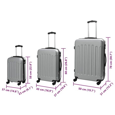Koffer met slot 3 pcs Zilver 50 x 31 x 78 cm ABS Kunststof 12