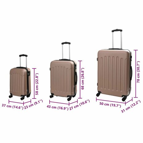 Koffer met slot 3 pcs Rose Gold 50 x 31 x 78 cm ABS Kunststof 12