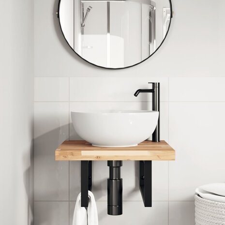 Badkamer wandschap staal en massief acaciahout 3