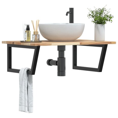 Badkamer wandschap staal en massief acaciahout 1